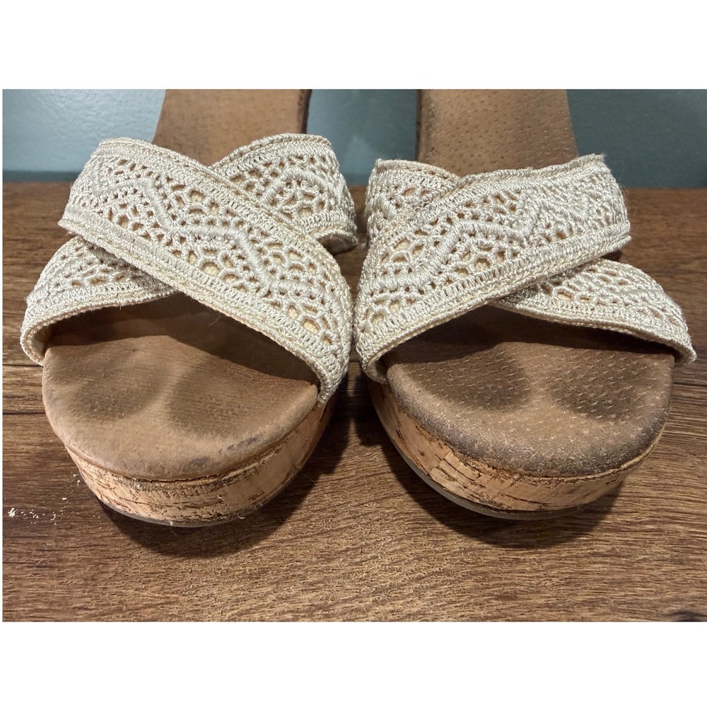 TOMS Cream Crochet Cork‎ Platform Wedge Sandals Ankle Strap Boho Festival Size 7 - Picture 5 of 7